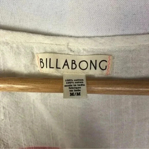 Billabong White Red Stripe Fringe Short Sleeve M - Picture 4 of 4